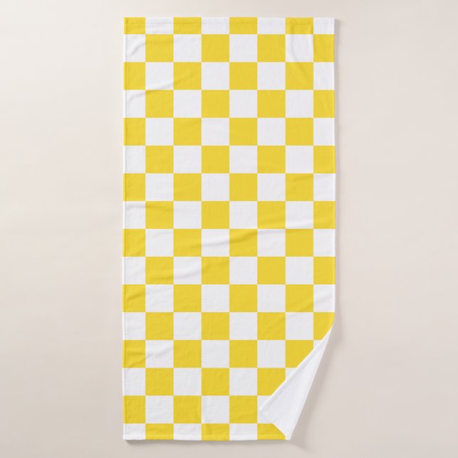 Yellow White Check Checkered Checkerboard Pattern Bath Towel (Bath Towel)