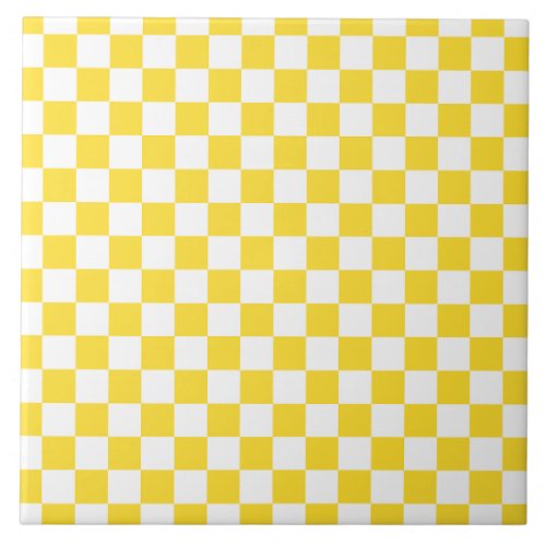 Yellow White Check Checkered Checkerboard Pattern Ceramic Tile