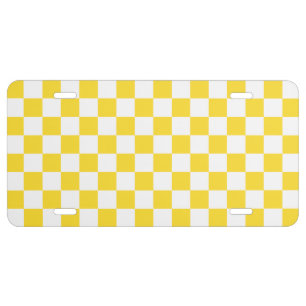 Yellow White Check Checkered Checkerboard Pattern License Plate