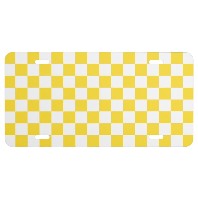 Yellow White Check Checkered Checkerboard Pattern License Plate (Front)