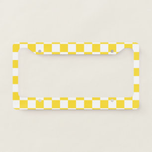 Yellow White Check Checkered Checkerboard Pattern License Plate Frame