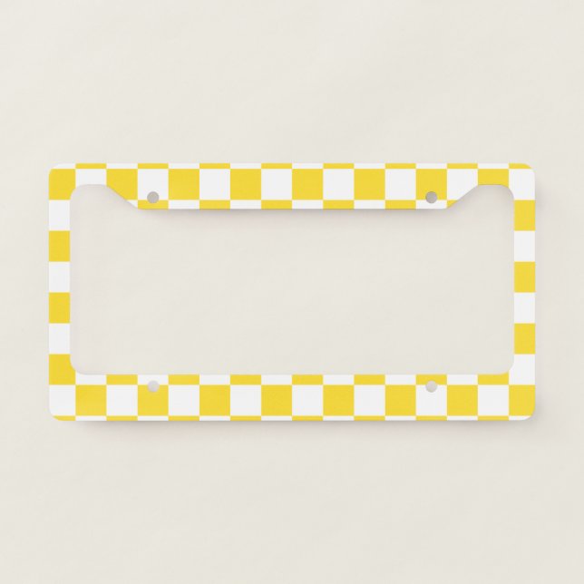 Yellow White Check Checkered Checkerboard Pattern License Plate Frame (Front)