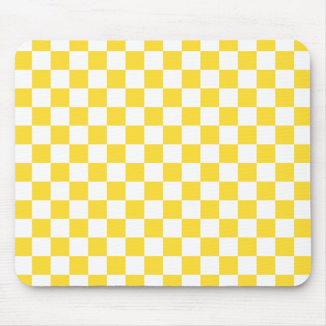 Yellow White Check Checkered Checkerboard Pattern Mouse Pad (Front)