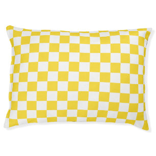 Yellow White Check Checkered Checkerboard Pattern Pet Bed