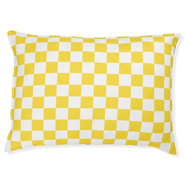Yellow White Check Checkered Checkerboard Pattern Pet Bed (Front)