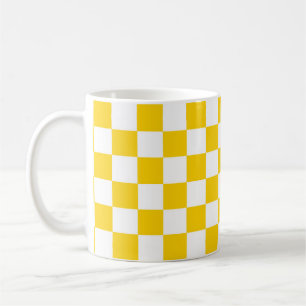 Yellow White Checkered Check Pattern Coffee Mug