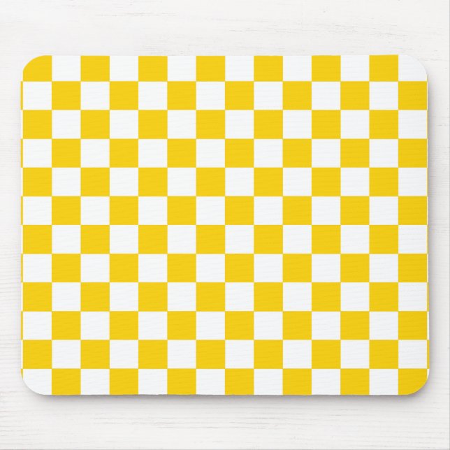 Yellow White Checkered Check Pattern Design Mouse Pad (Front)