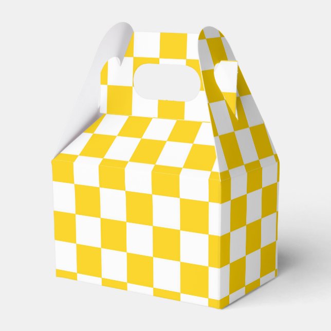 Yellow White Checkered Check Pattern Favor Boxes (Front Side)