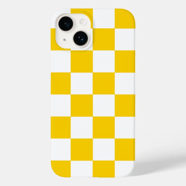 Yellow White Checkered Check Pattern iPhone Case (Back)