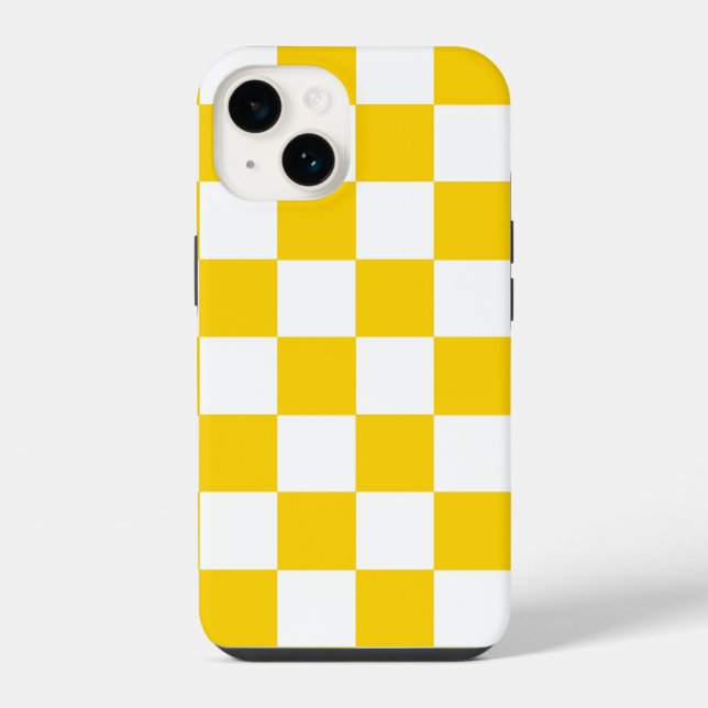 Yellow White Checkered Check Pattern iPhone Case (Back)