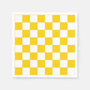 Yellow White Checkered Check Pattern Napkins
