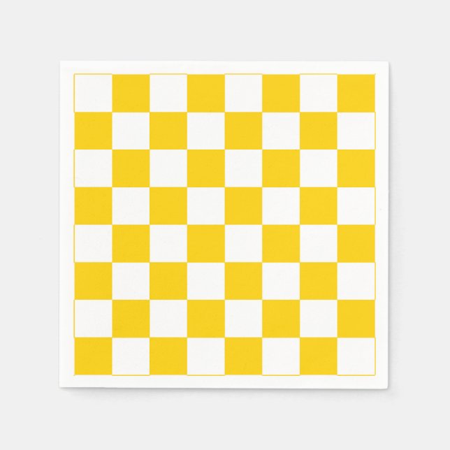 Yellow White Checkered Check Pattern Napkins (Front)