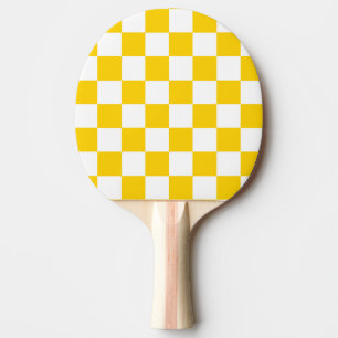 Yellow White Checkered Check Pattern Ping Pong Paddle