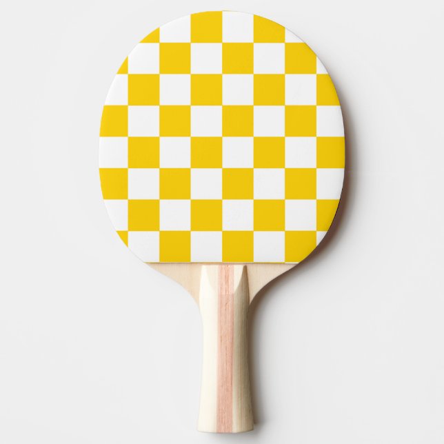 Yellow White Checkered Check Pattern Ping Pong Paddle (Front)