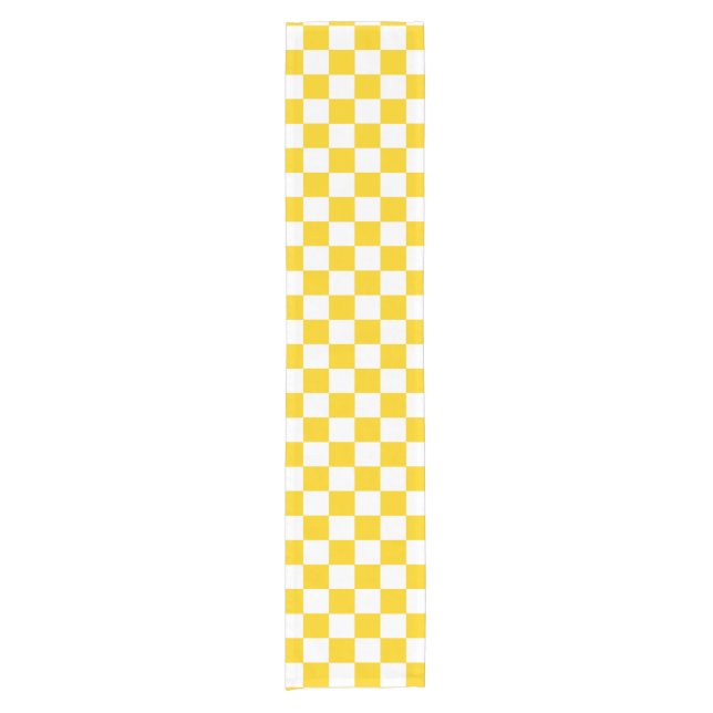 Yellow White Checkered Check Pattern Short Table Runner (Front)