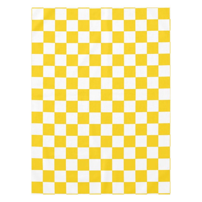 Yellow White Checkered Check Pattern Tablecloth (Front)