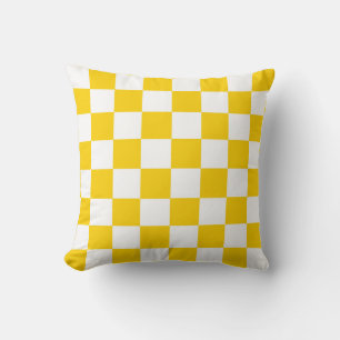 Yellow White Checkered Check Pattern Throw Pillow