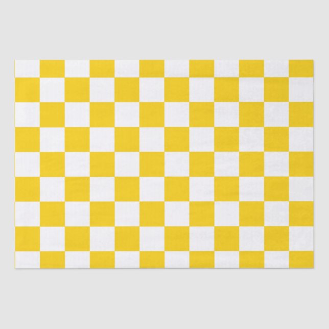 Yellow White Checkered Check Pattern Tissue Paper (Front)