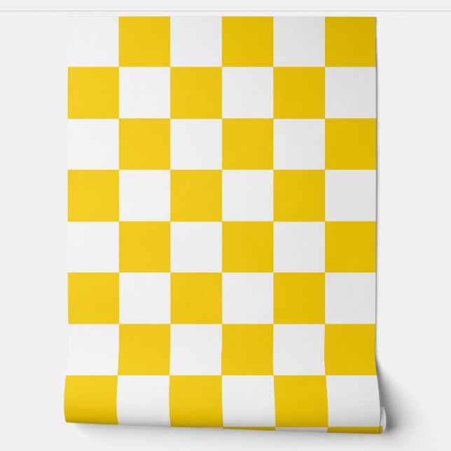 Yellow White Checkered Check Wall Decor (Unrolling)