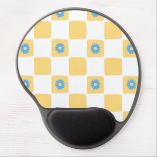 Yellow White Checkered With Blue Flower Pattern Gel Mouse Pad
