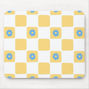 Yellow White Checkered With Blue Flower Pattern Mouse Pad