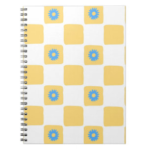 Yellow White Checkered With Blue Flower Pattern Notebook