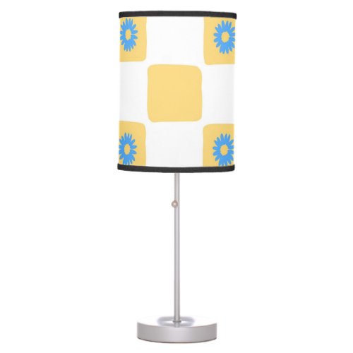Yellow White Checkered With Blue Flower Pattern Table Lamp