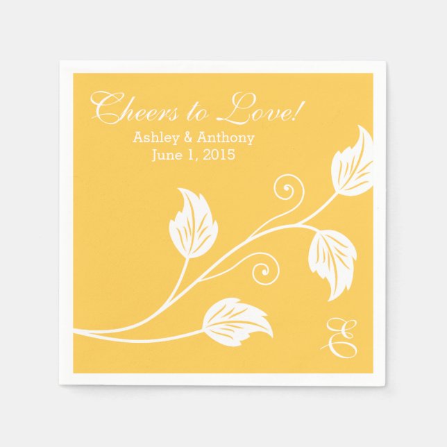 Yellow White Cheers to Love Personalized Wedding Napkins (Front)