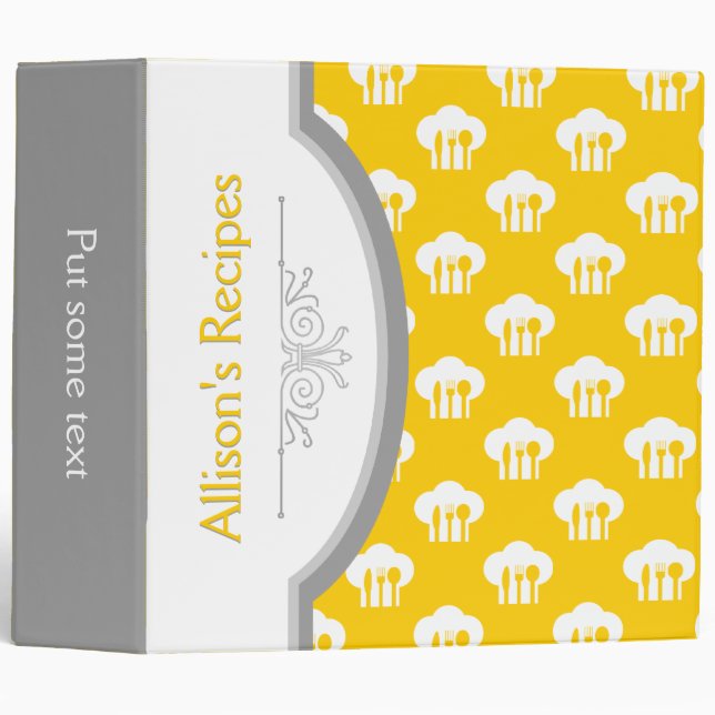 Yellow, white chef cap pattern and frame recipe binder (Front/Spine)