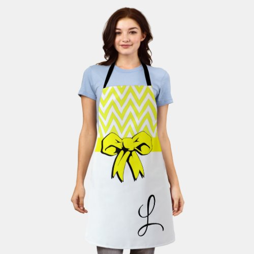 Yellow  White Chevron Lemon Meringue Personalized Apron