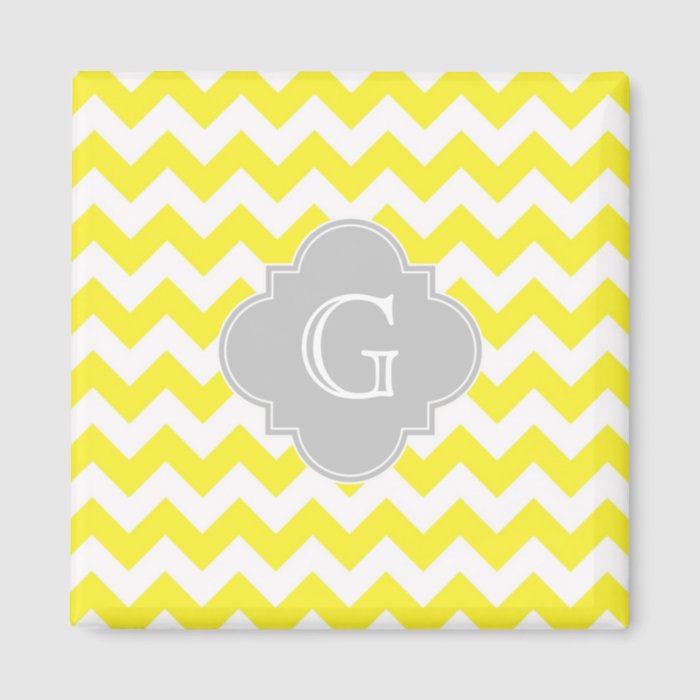 Yellow White Chevron Lt Gray Quatrefoil Monogram Fridge Magnet