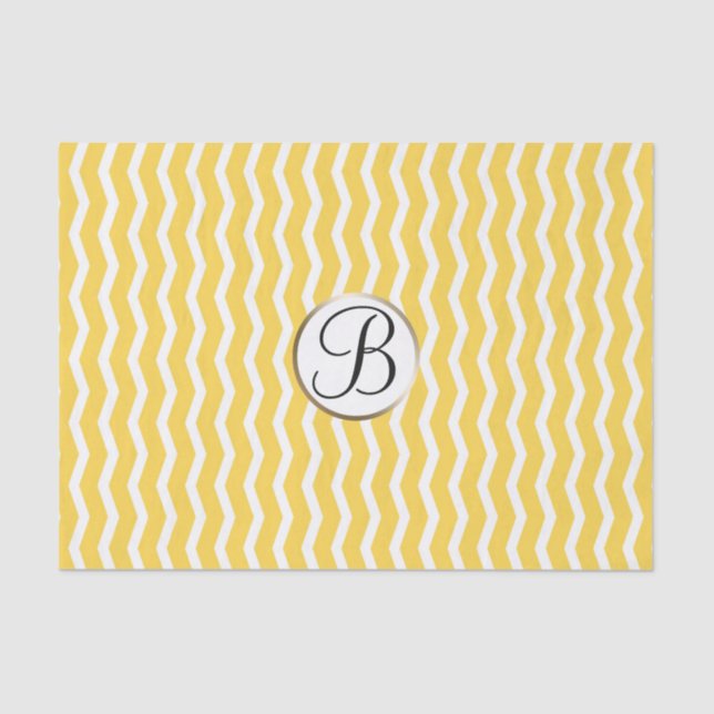 Yellow White Chevron Print Monogram Letter Initial Tissue Paper (Front)