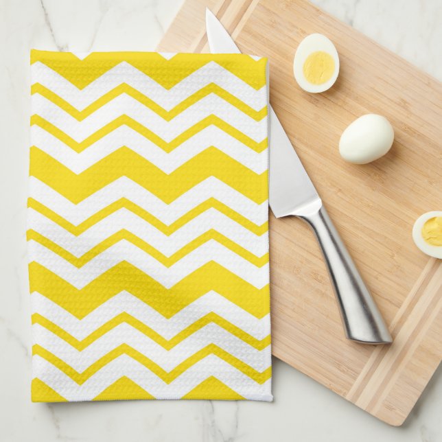 Yellow White Chevron Zigzag Pattern Design  Kitchen Towel (Quarter Fold)