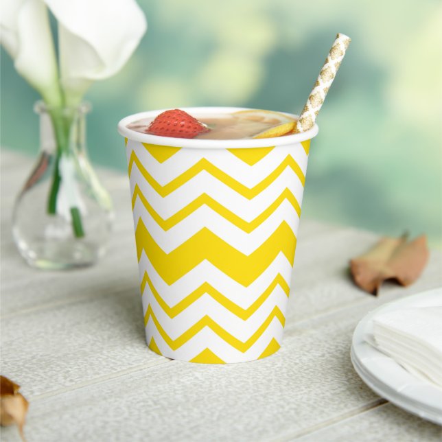 Yellow White Chevron Zigzag Pattern Design  Paper Cups (Insitu)
