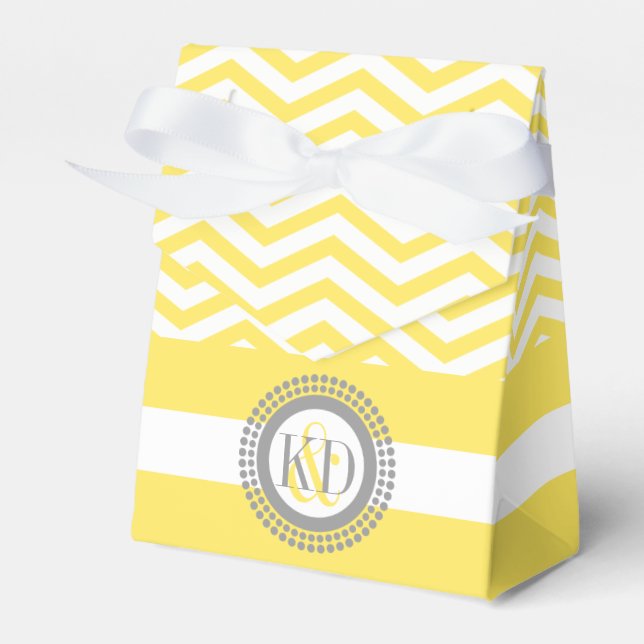 Yellow, white chevron zigzag pattern wedding favor boxes (Front Side)