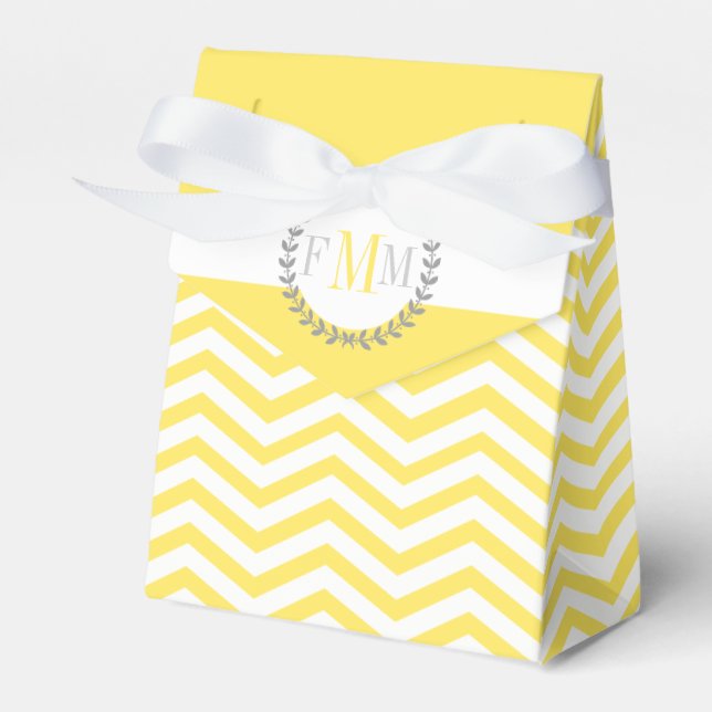Yellow, white chevron zigzag pattern wedding favor boxes (Front Side)