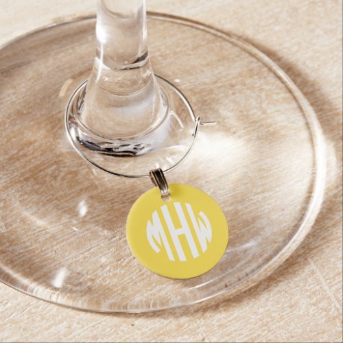 Yellow White Circle Monogram Font DIY BG Wine Charm