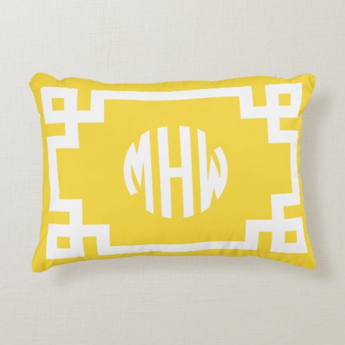 Yellow White Circle Monogram Greek Key DIY BG Accent Pillow