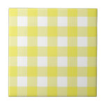 Yellow & White Cottagecore Gingham Check Plaid Ceramic Tile<br><div class="desc">Modern spring picnic trend,  with gingham plaid tartan pattern in yellow & white colors.</div>