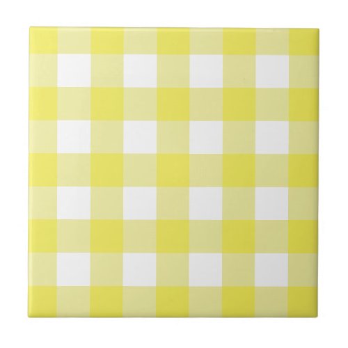 Yellow  White Cottagecore Gingham Check Plaid Ceramic Tile