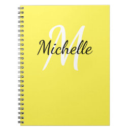 Yellow &amp; White Custom Monogram Cute Notebook