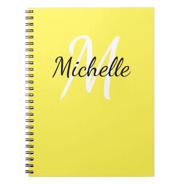 Yellow & White Custom Monogram Cute Notebook (Front)