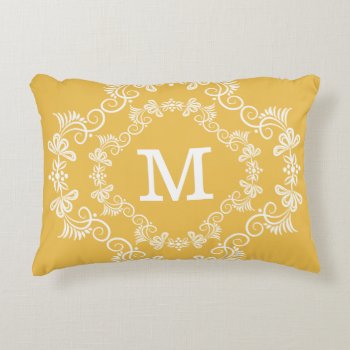 Yellow White Custom Monogram Decorative Decorative Pillow by InitialsMonogram at Zazzle