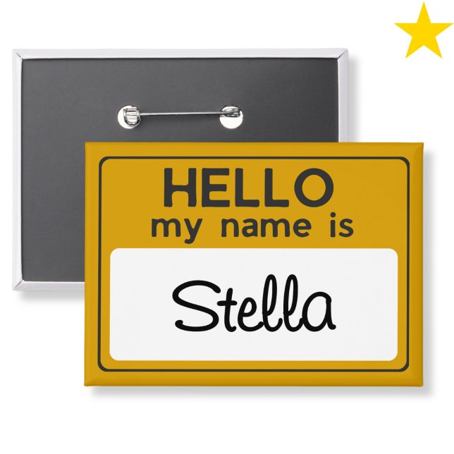 Yellow White Custom Name Hello My Name Is Button (Creator Uploaded)