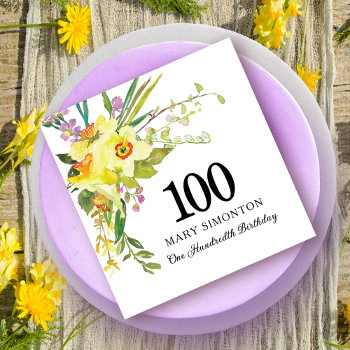 Yellow White Daffodil 100th Birthday Party Napkins by Celebrais at Zazzle