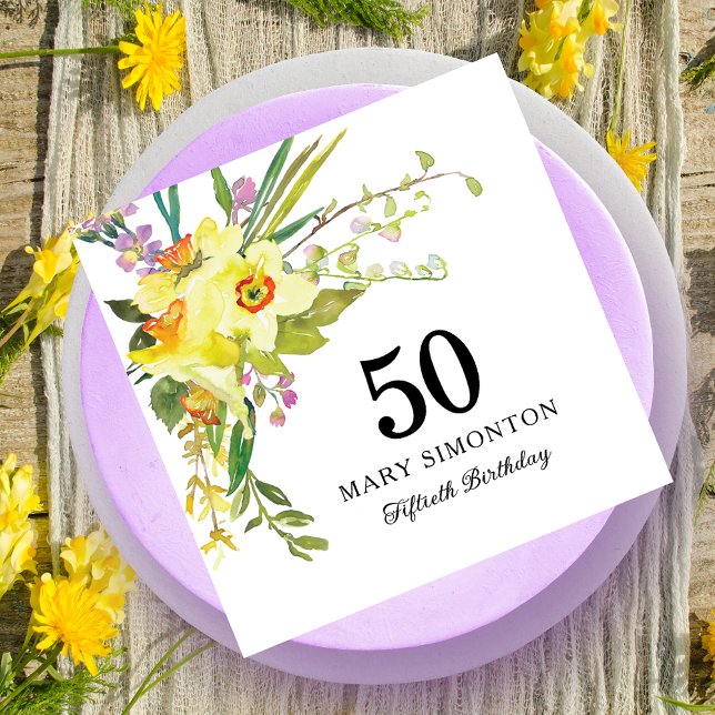 Yellow White Daffodil 50th Birthday Party Napkins (Creator Uploaded)