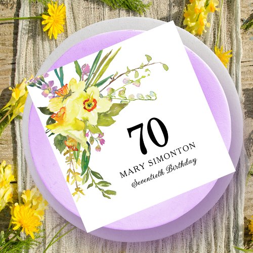 Yellow White Daffodil 70th Birthday Party Napkins
