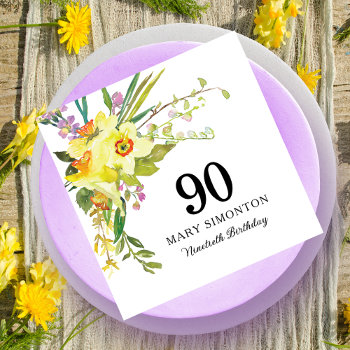 Yellow White Daffodil 90th Birthday Party Napkins by Celebrais at Zazzle