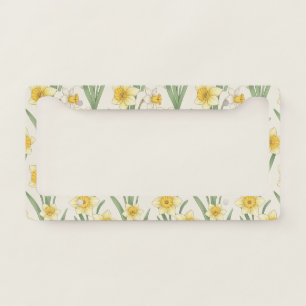 Yellow White Daffodil Botanical Floral License Plate Frame