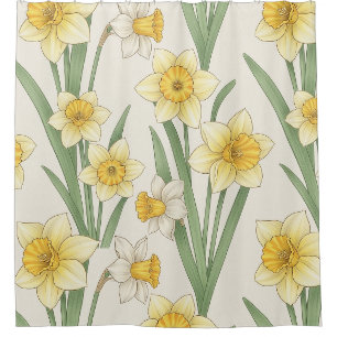 Yellow White Daffodil Botanical Floral Shower Curtain